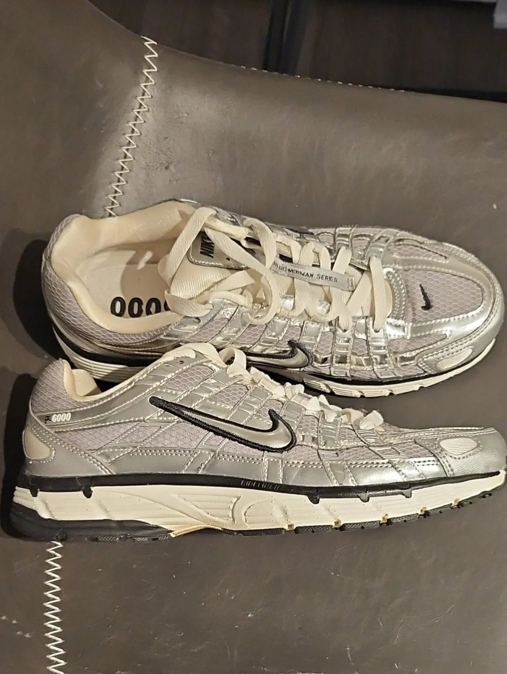 Nike Metallic P-6000 Silver and White Low-Top Sneakers